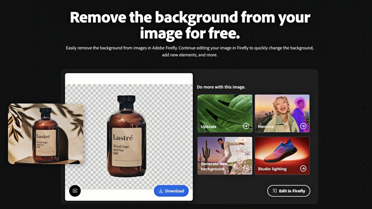Adobe Firefly removes background for Aroma bottle
