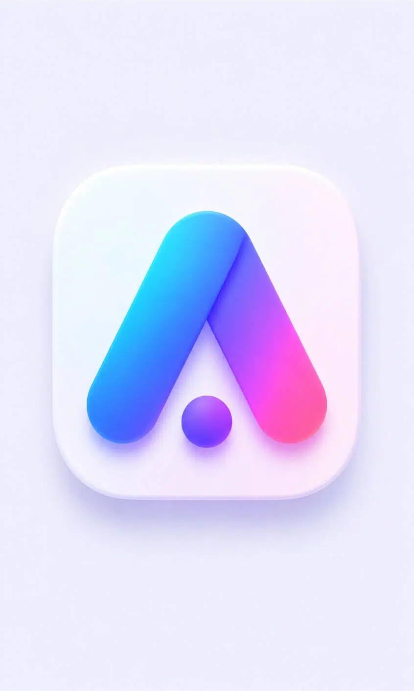 Minimal gradient brand app icon with a rounded square tile and abstract A logo