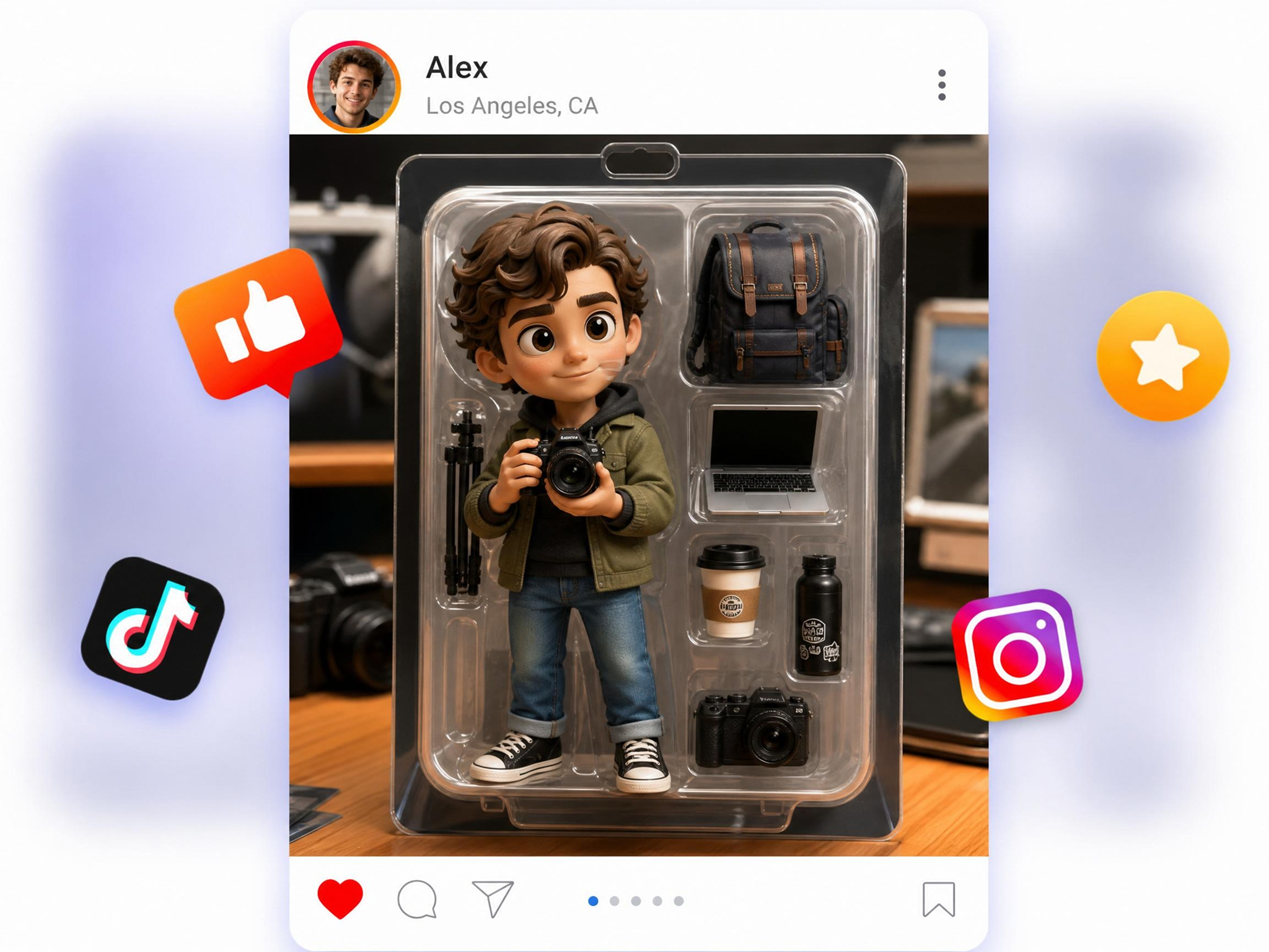 Make shareable action figure memes and posts.
