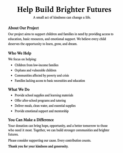 Reference image for AI fundraising poster generation