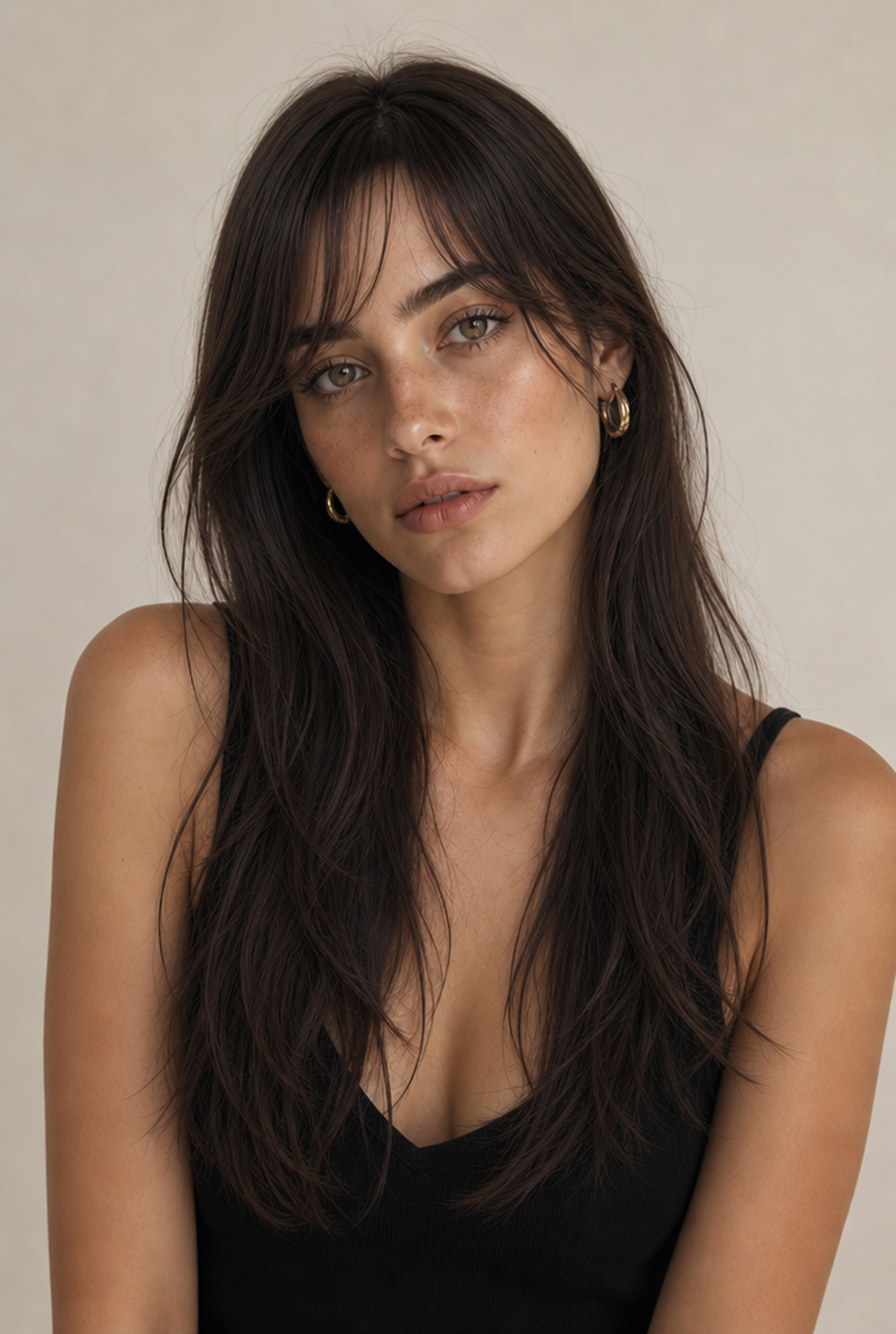 AI long curtain bangs preview on the original portrait