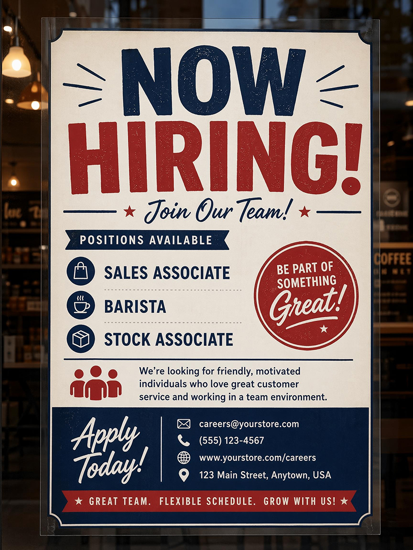 AI Generated Now Hiring Sign