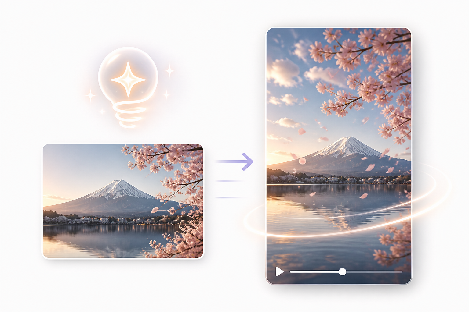 Illustration of AI turning a still image into a short vertical video with motion. Illustration of AI turning a still image into a short vertical video with motion.
