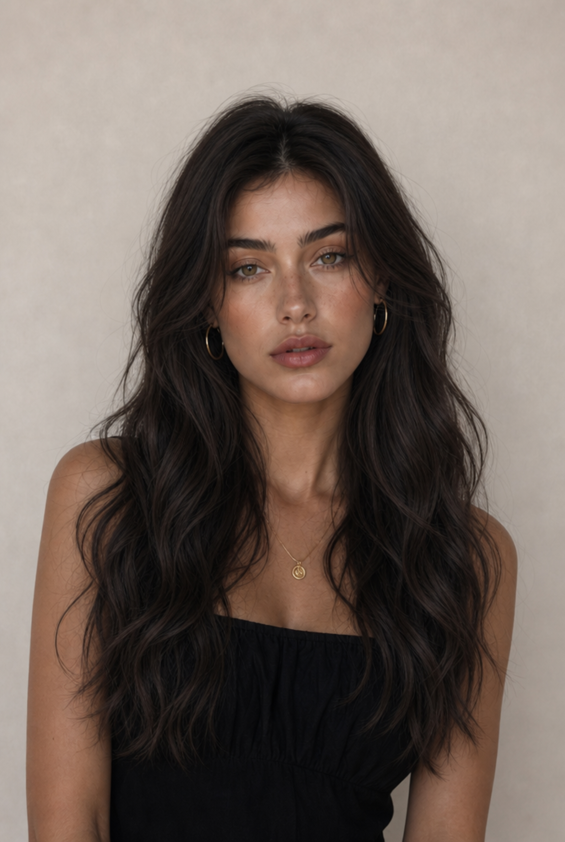 AI long wavy hairstyle preview on the original portrait