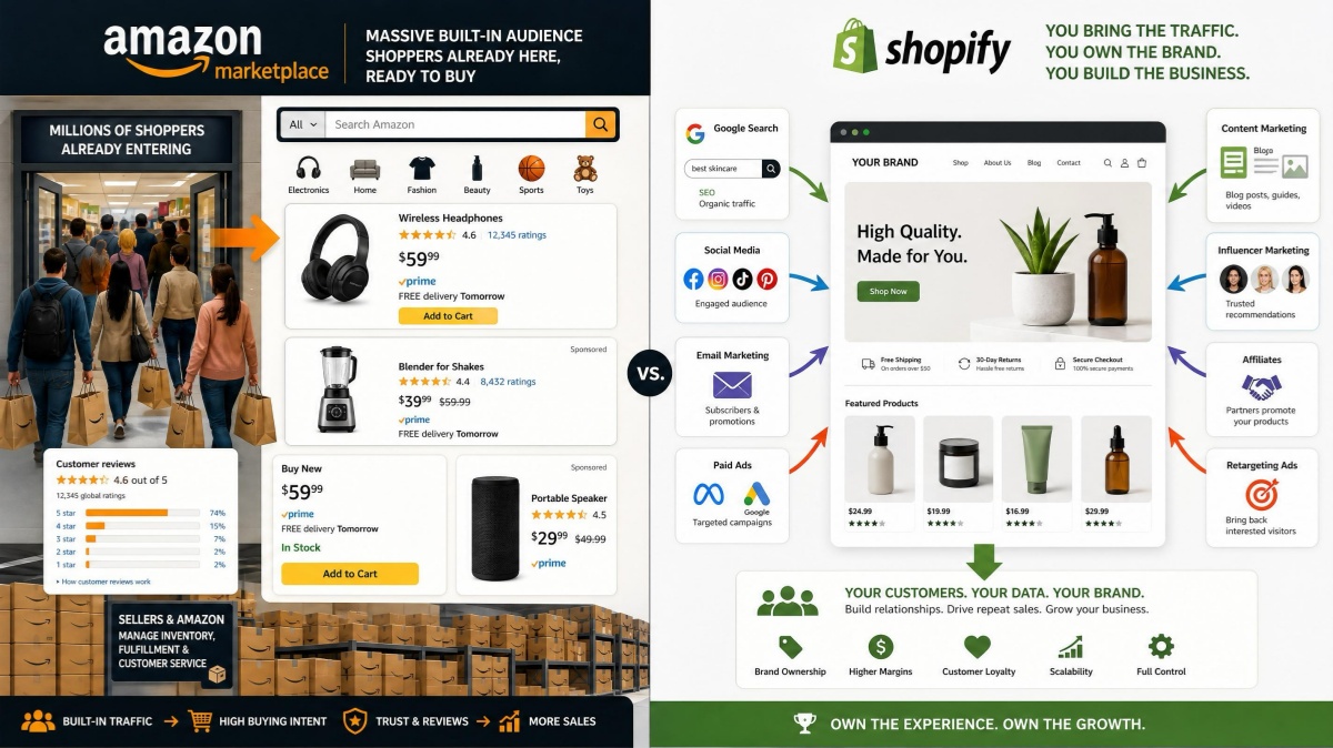 Amazon marketplace and Shopify storefront