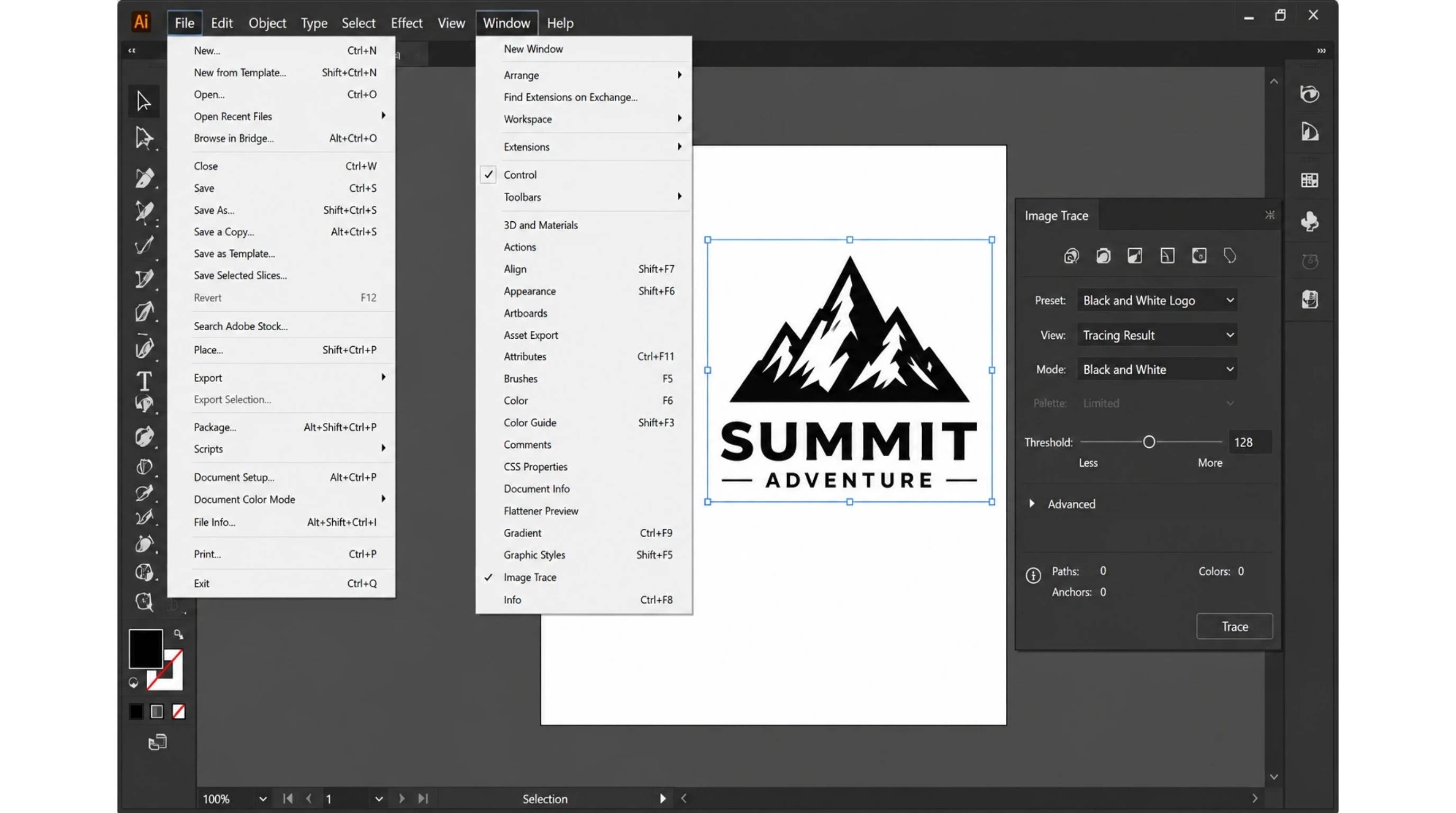 Image Trace Import and trace the image