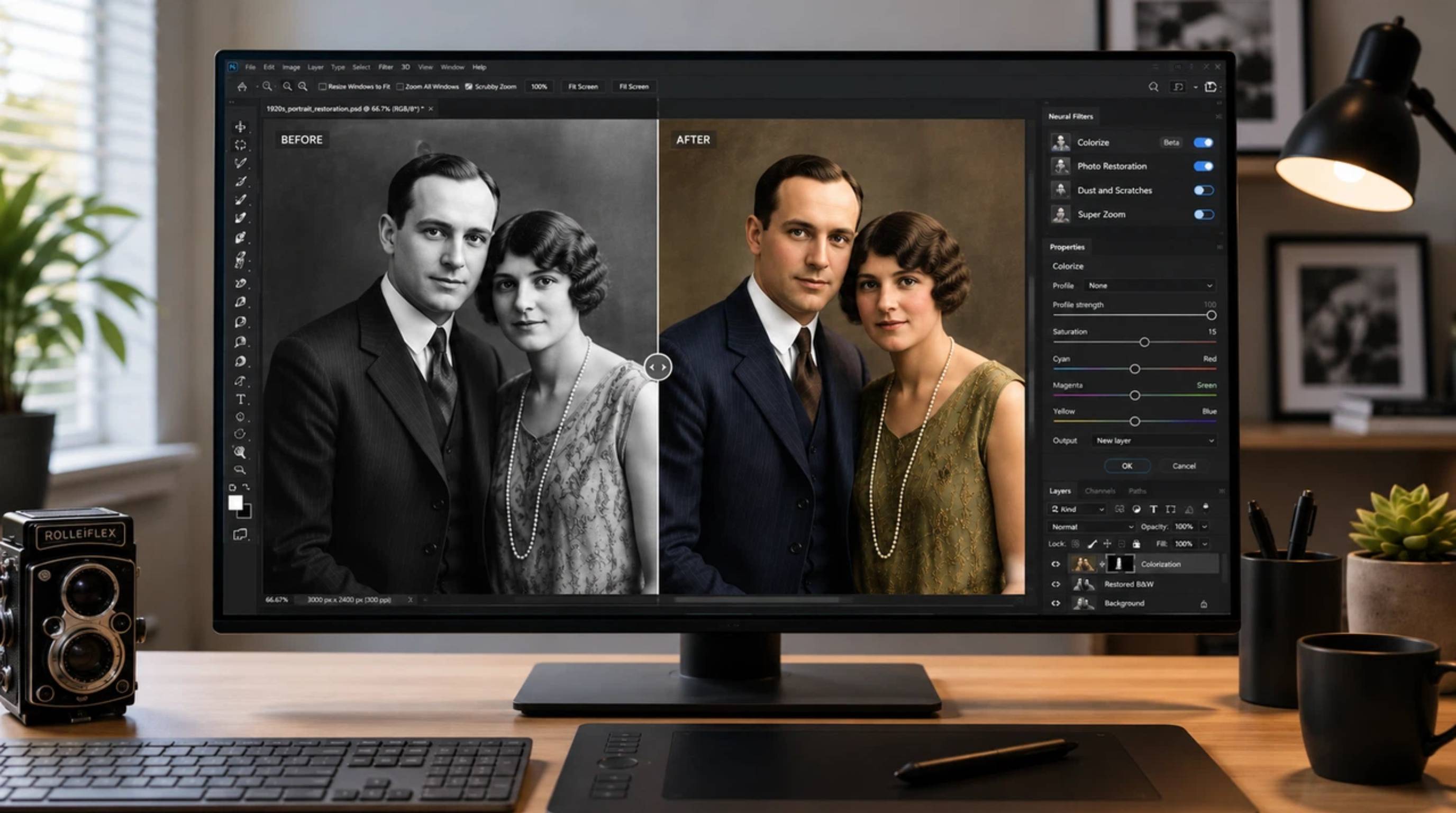 What types of damage can photo restoration fix Black-and-white photos that need color restoration