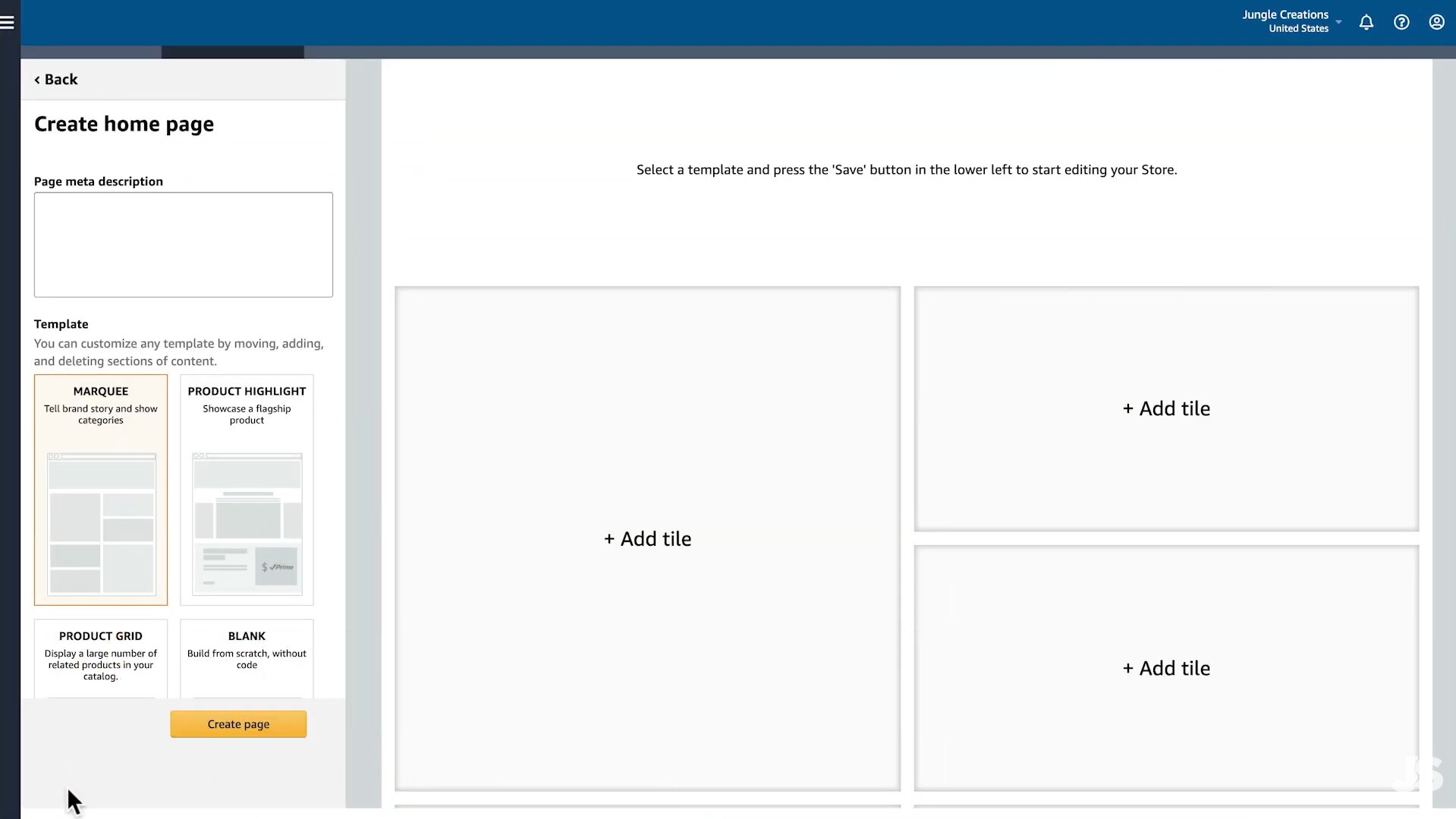 How to create an Amazon Storefront step-by-step Open Amazon Stores and choose a template
