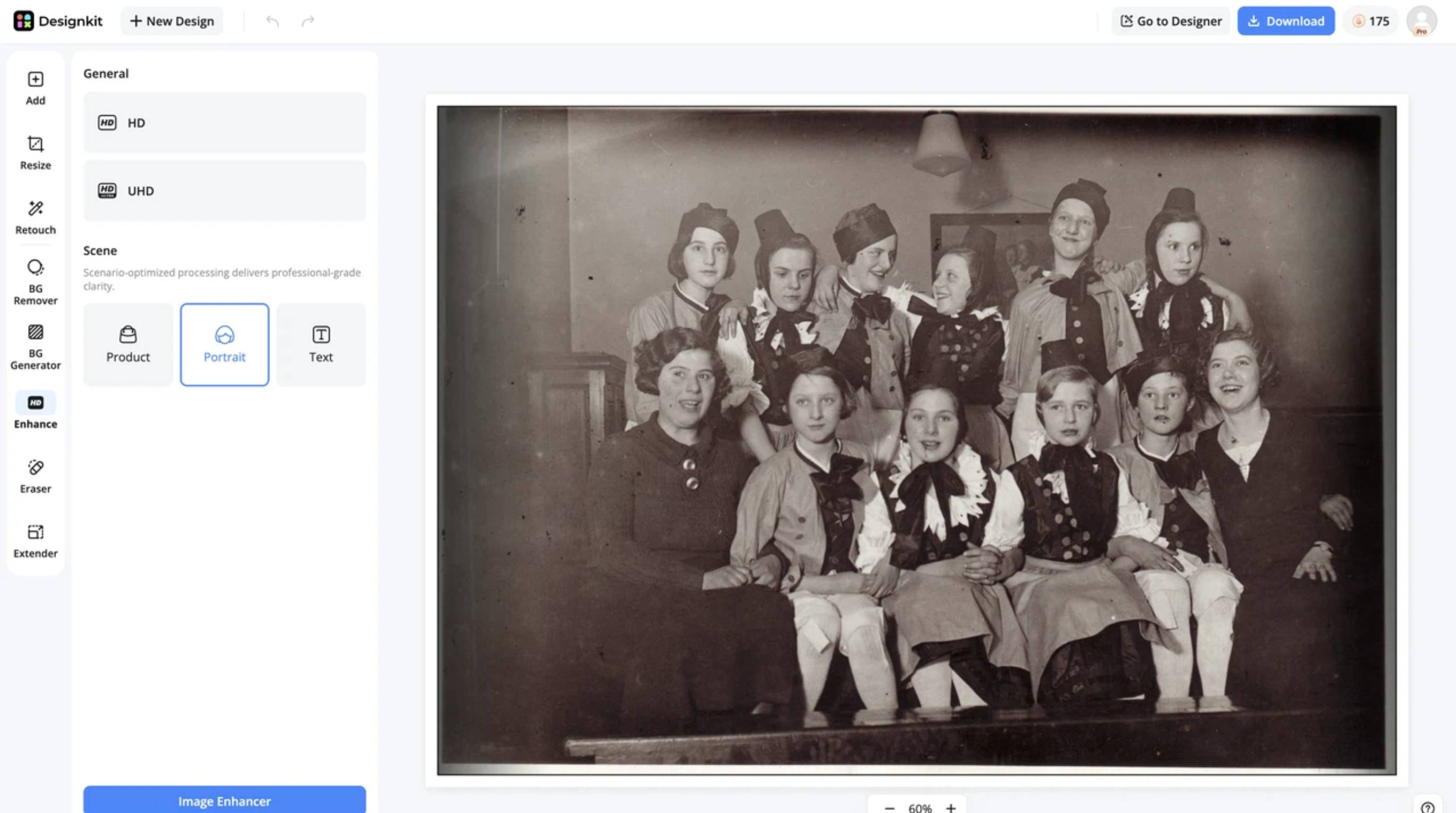 3 simple steps to improve old photo quality with Designkit Enhance and restore image quality