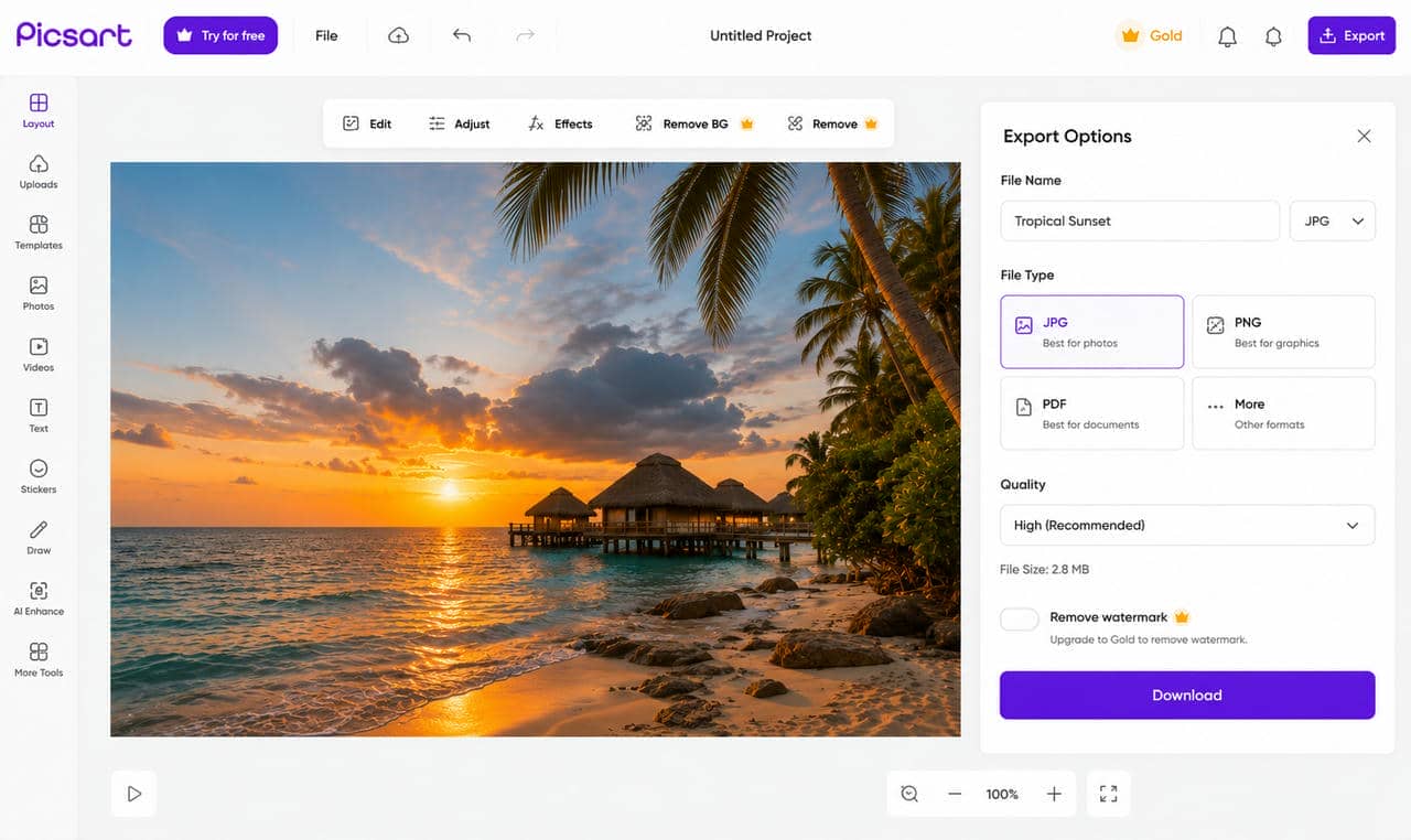 How to create AI visuals with Picsart Customize and export