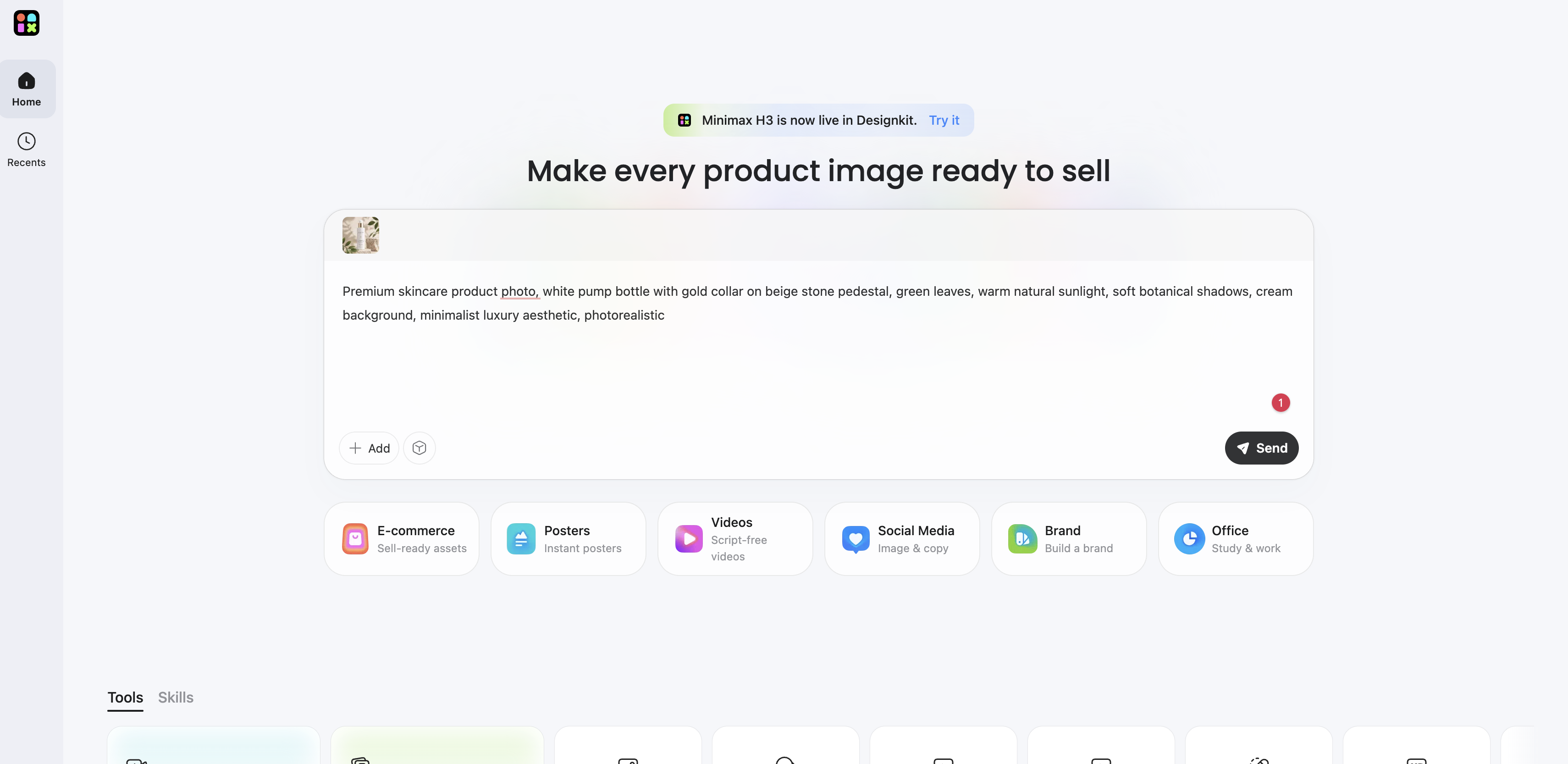 How to create marketing images with Designkit Upload a product image and enter a prompt