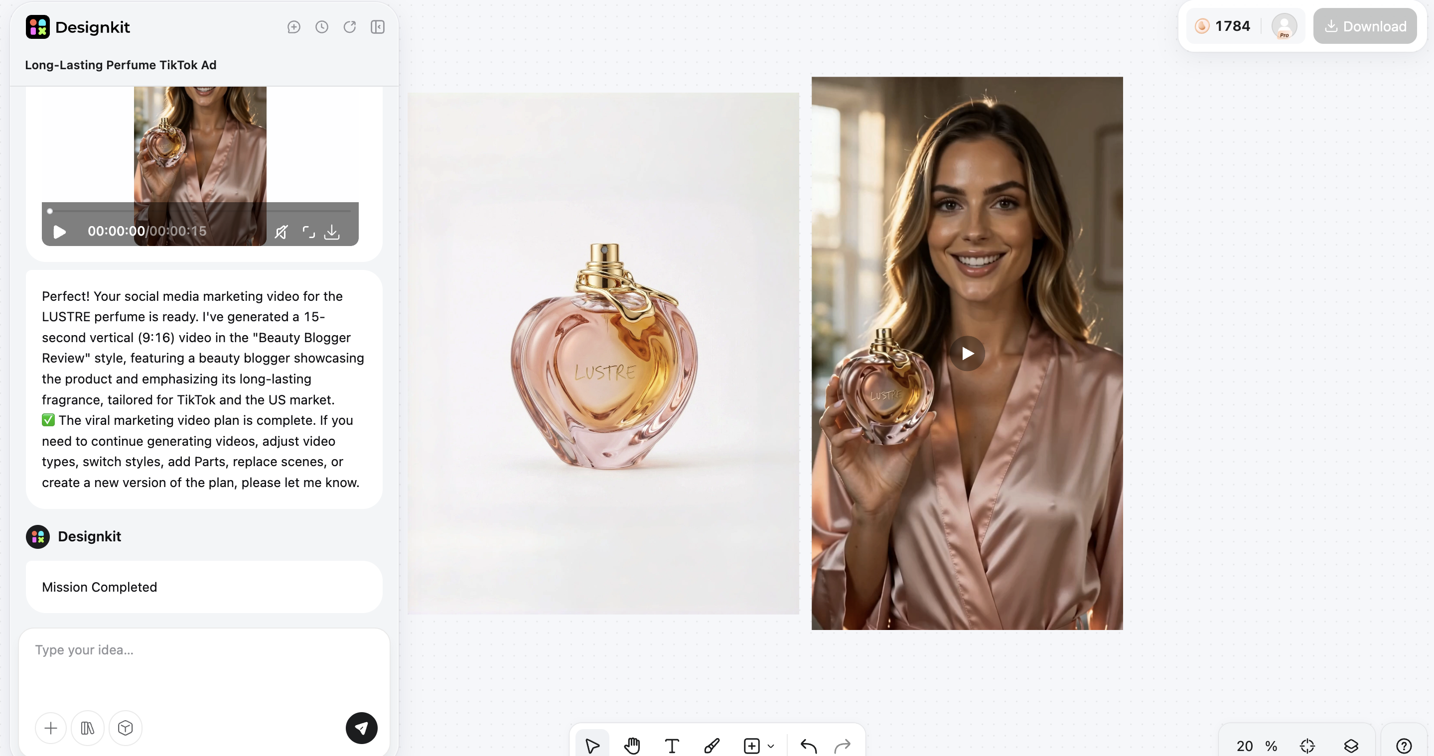 Generate AI marketing video in Designkit
