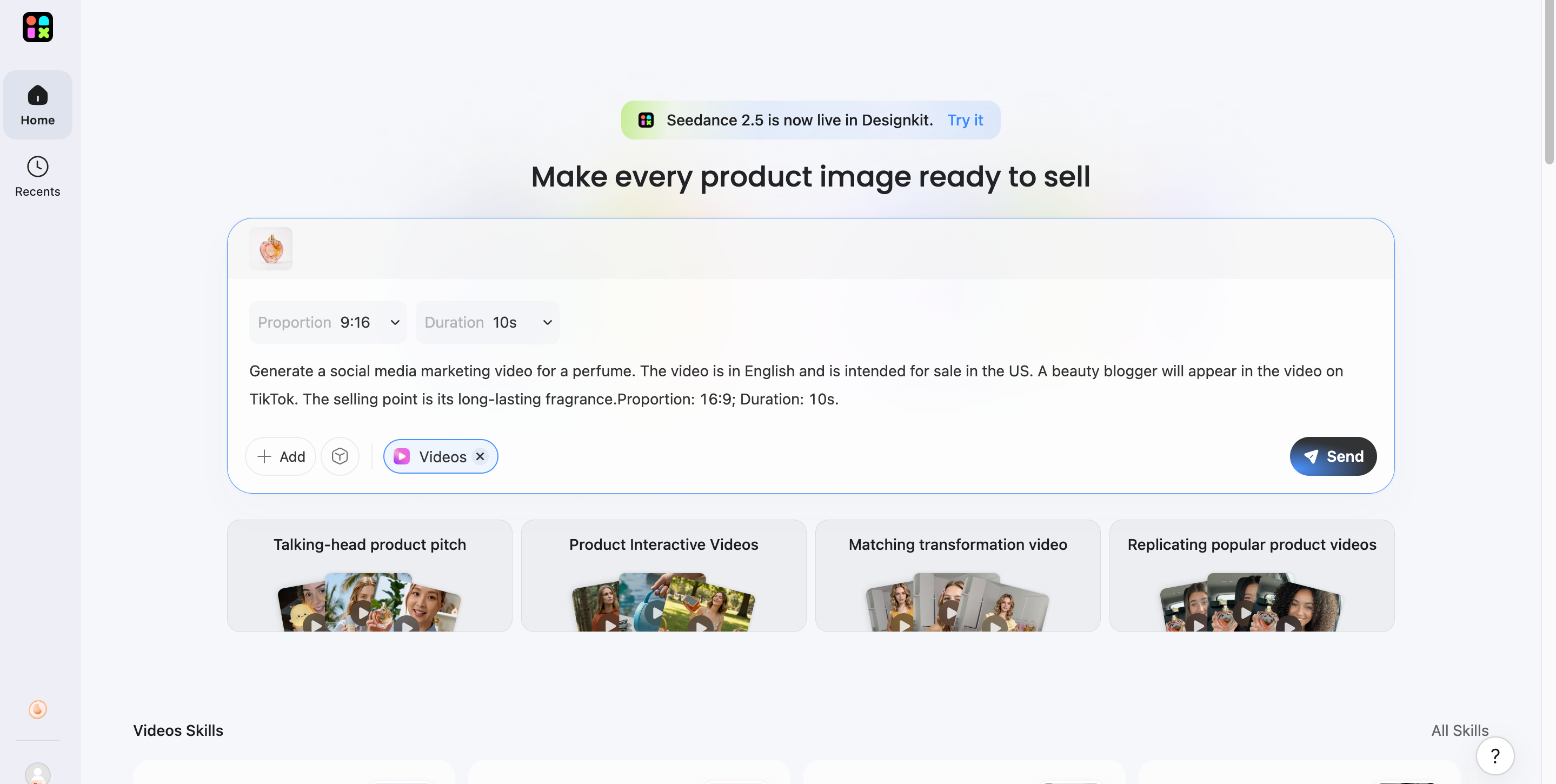 How Designkit works for AI video creation Start with text, images, videos, or even URLs