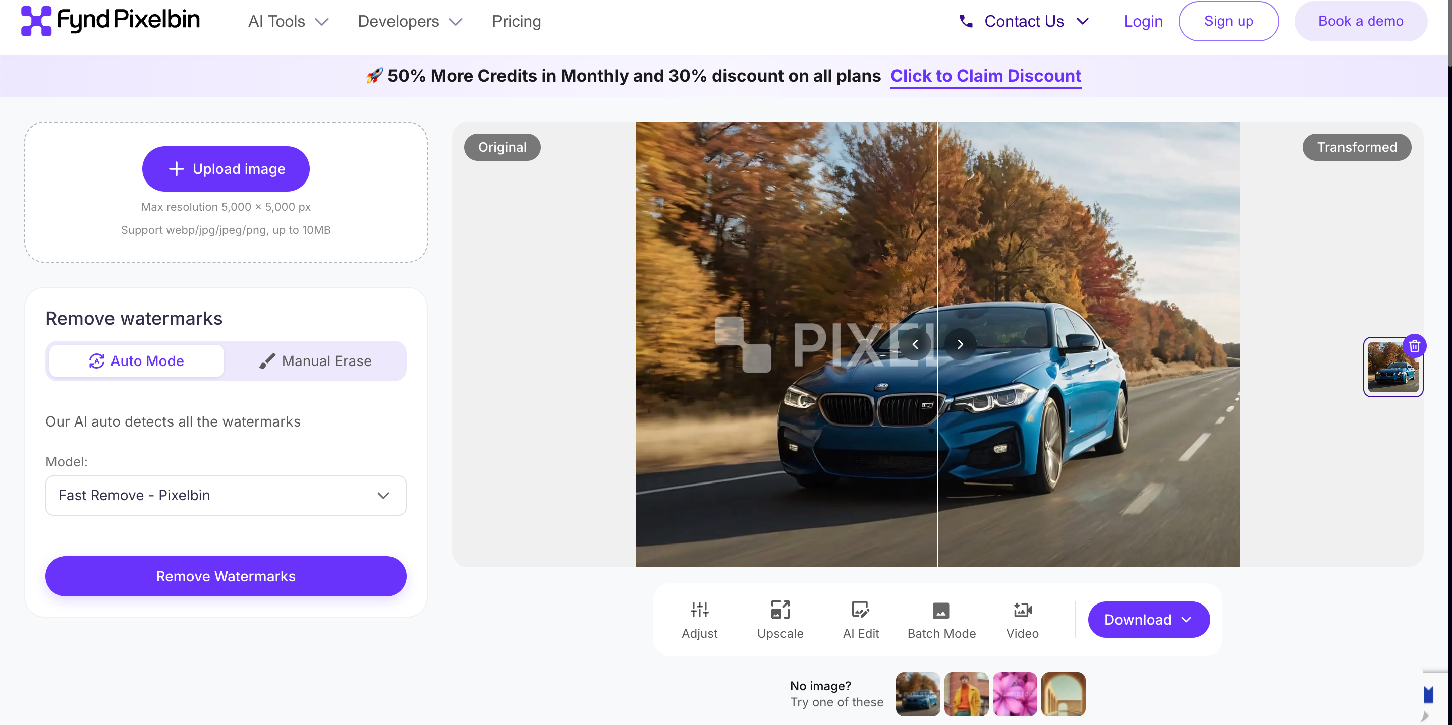 How Pixelbin Removes Watermarks From Photos Choose Auto Detection or Brush