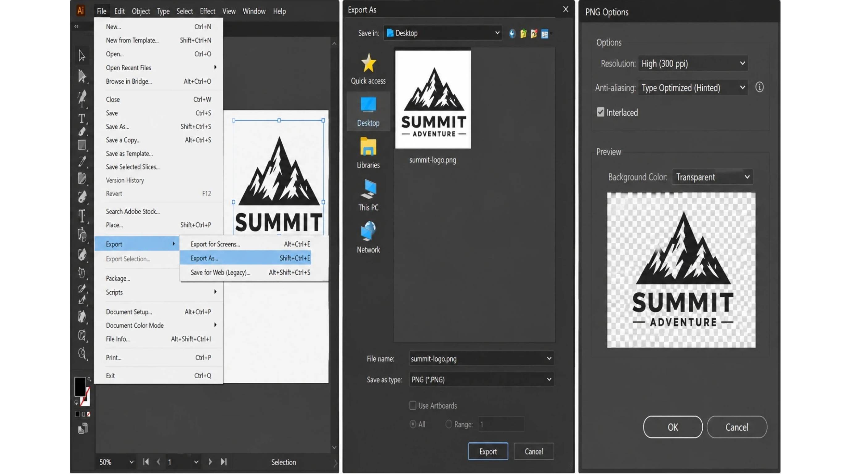 Check transparency before you export Export as transparent PNG