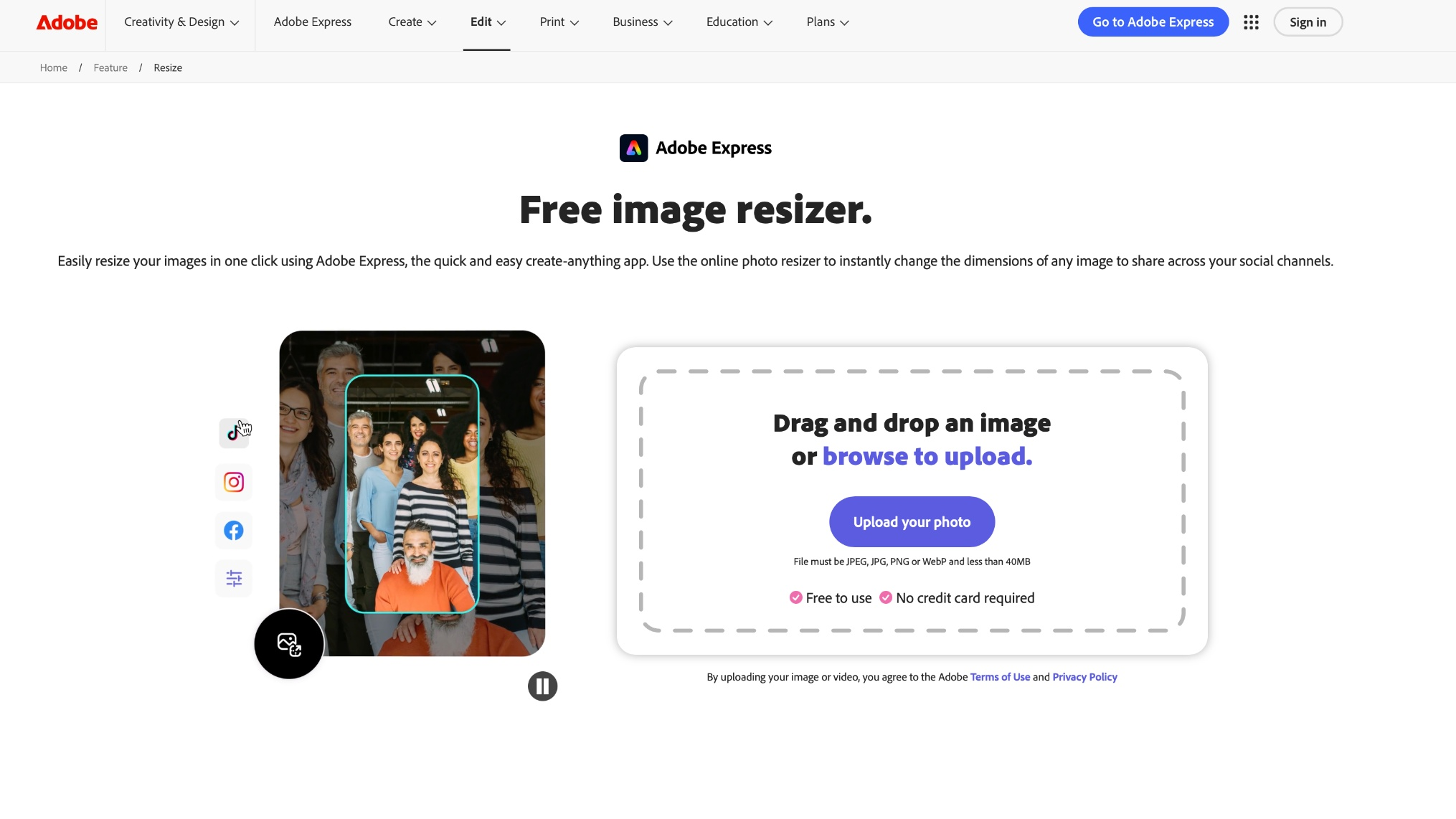 How to resize a photo to 8×10 using Adobe Express Upload your image