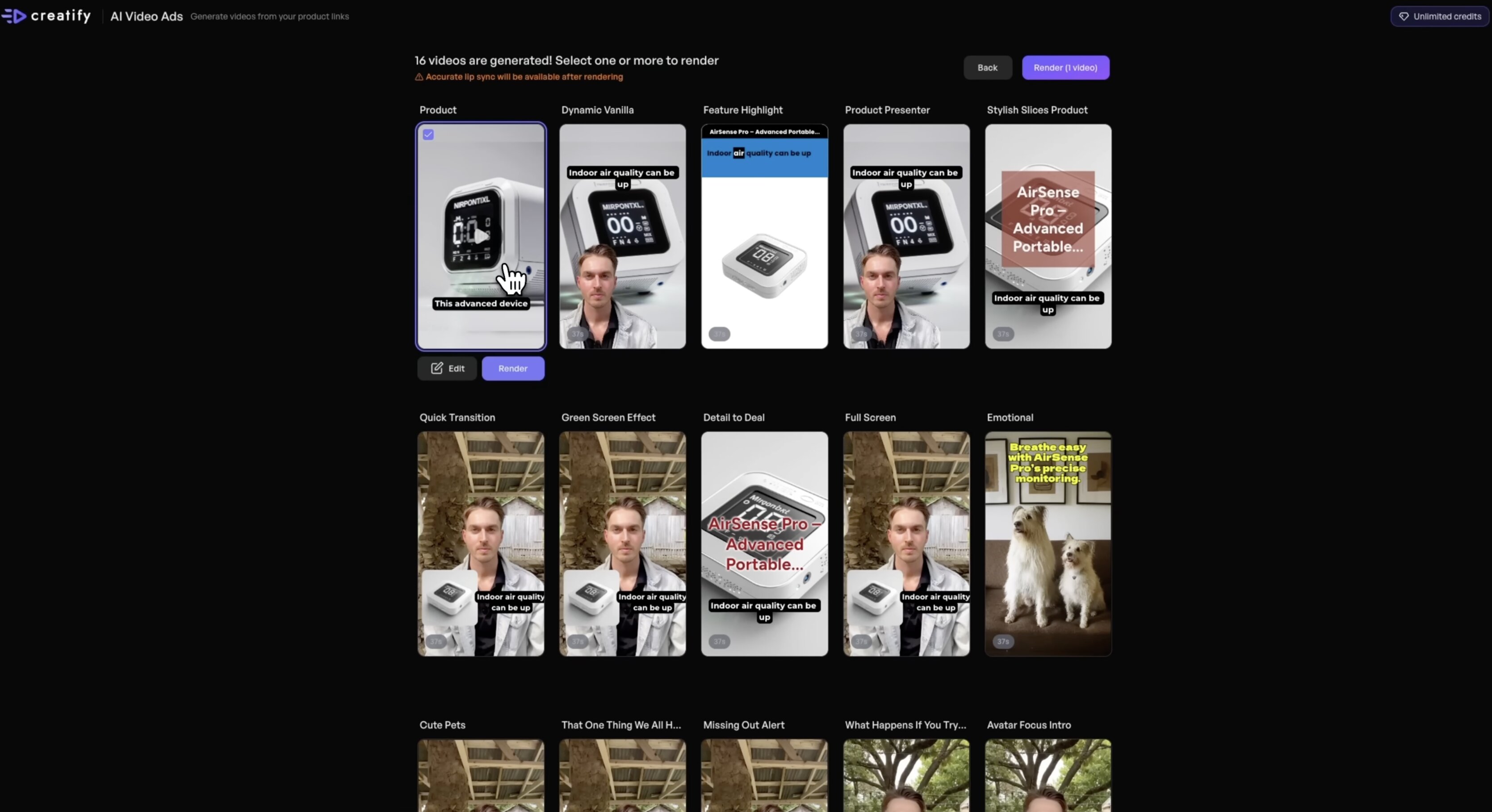 Generate the video with Creatify AI