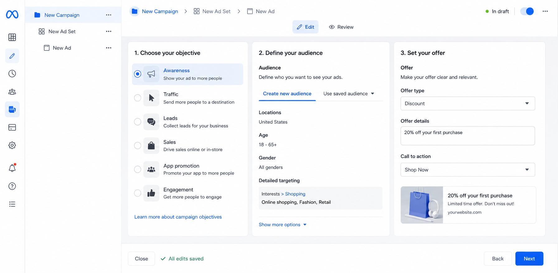 How to build a Facebook advertising campaign step by step Choose objective, audience, and offer