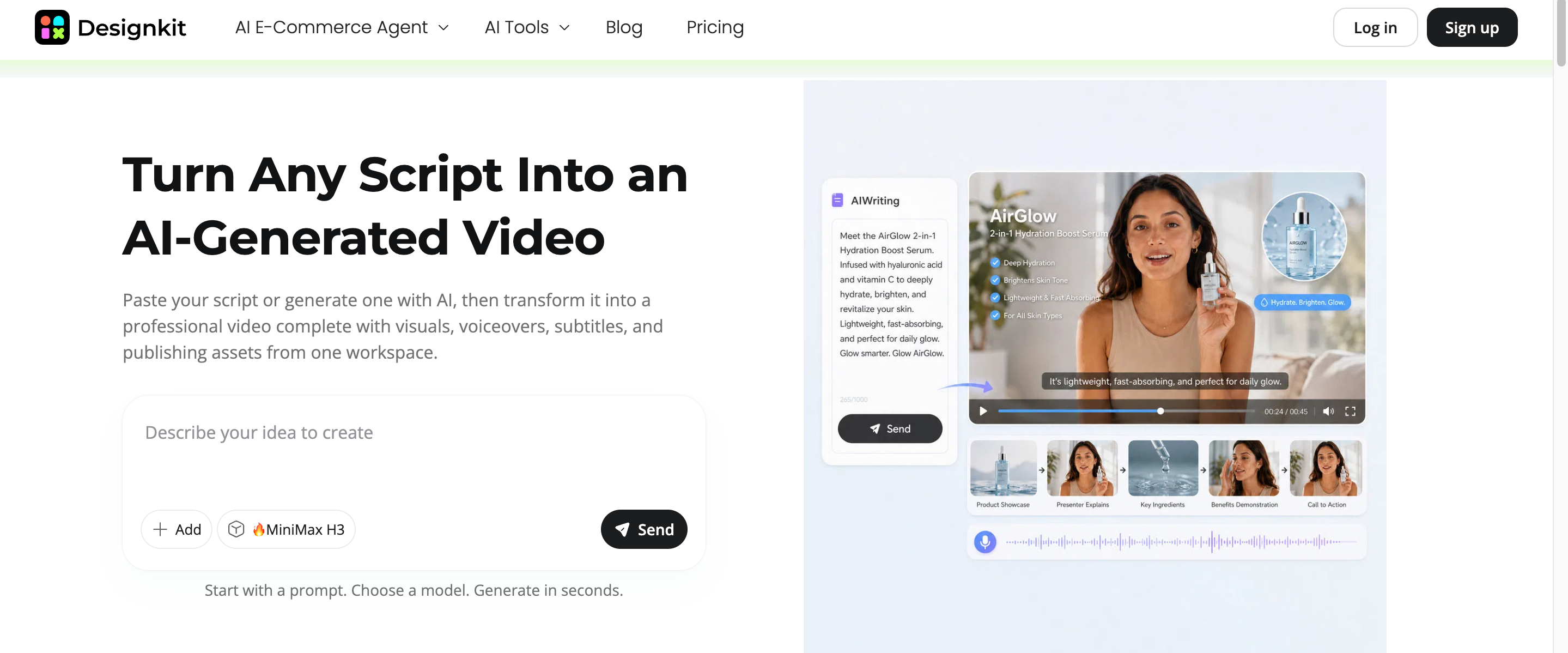 Create Social Media Videos and Copy With Designkit Designkit script to video AI