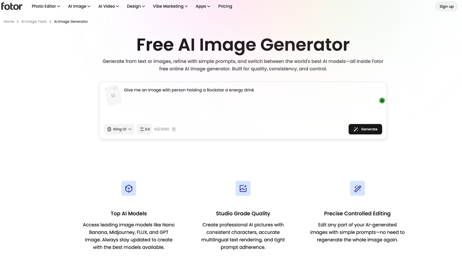 How to generate AI images with Fotor AI Generate and customize