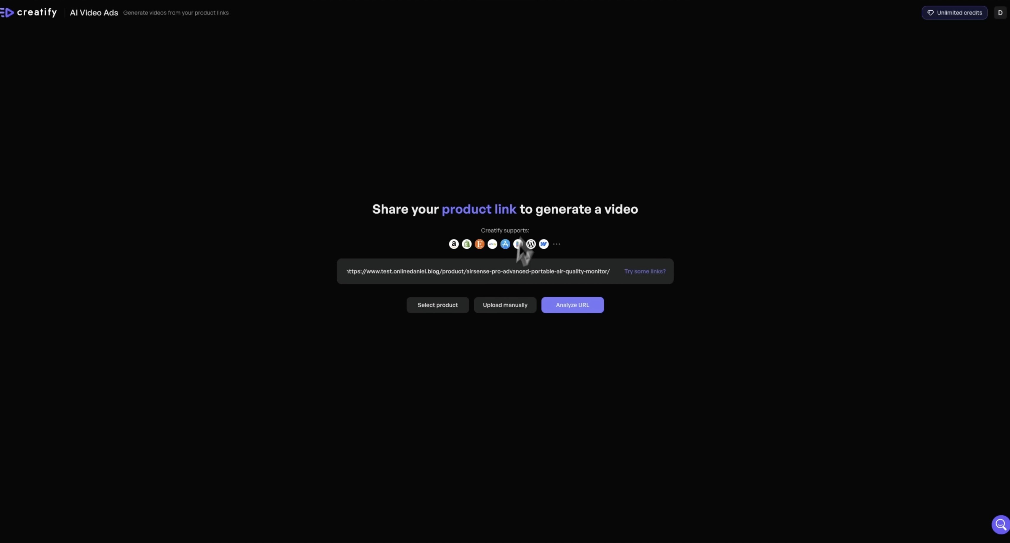 Add your product details to Creatify AI