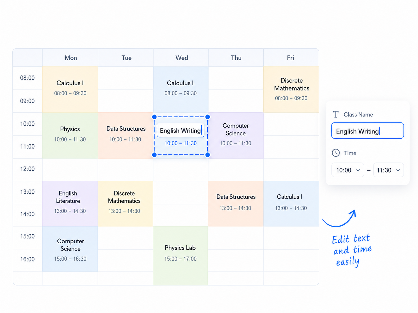 Edit Text Across the Timetable