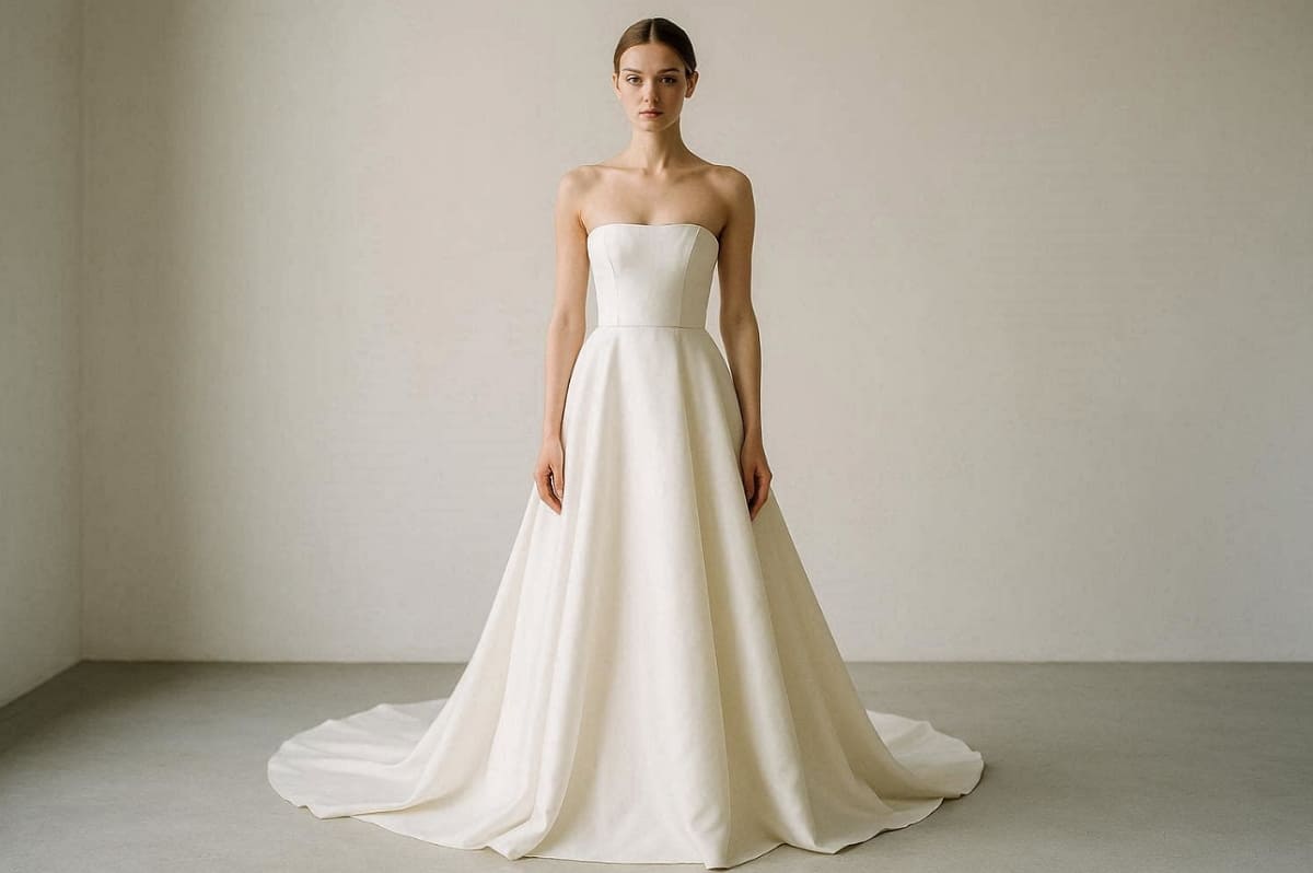 bride wearing a classic A-line wedding dress bride wearing a classic A-line wedding dress