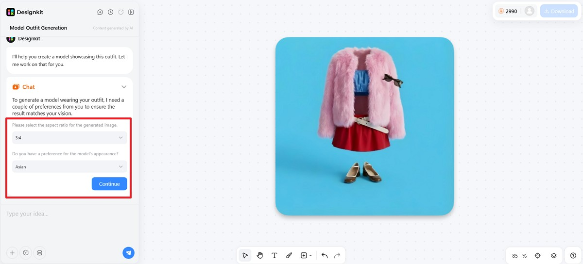 select ai model on designkit