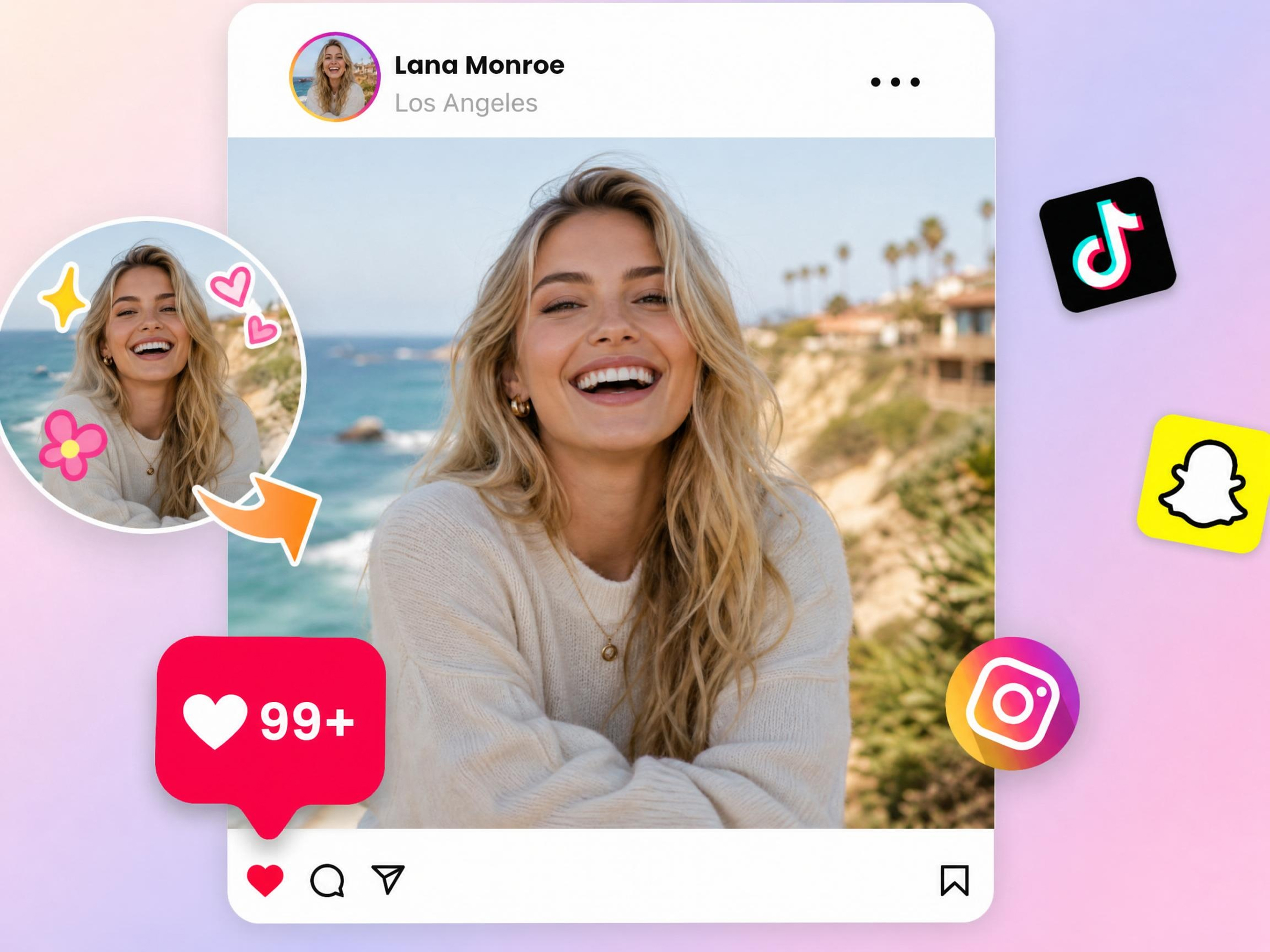 Remove stickers before reposting saved social images.