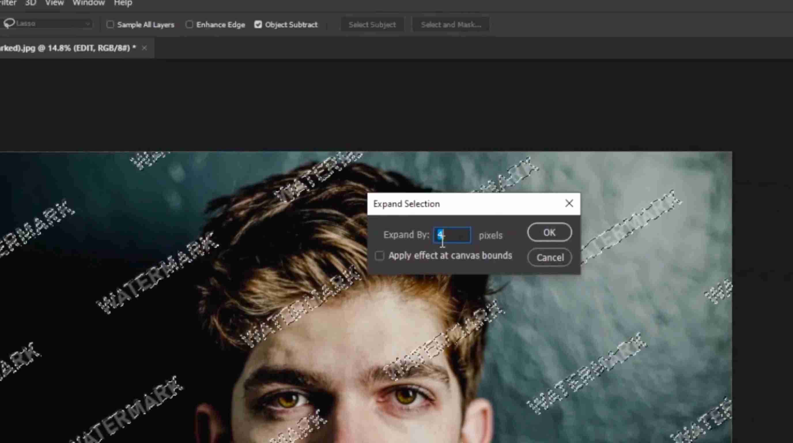 How to remove watermarks from photo in Photoshop Expand the selection slightly