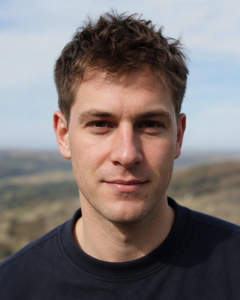 Outdoor portrait of a man with short textured hair
