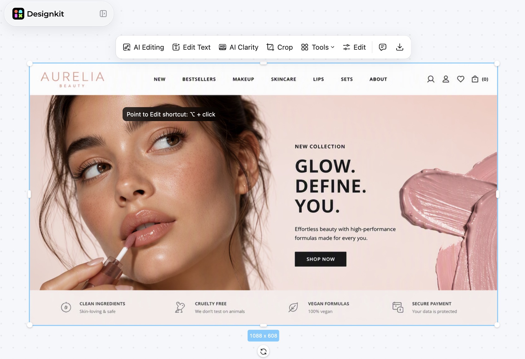 AI-generated website image for beauty products