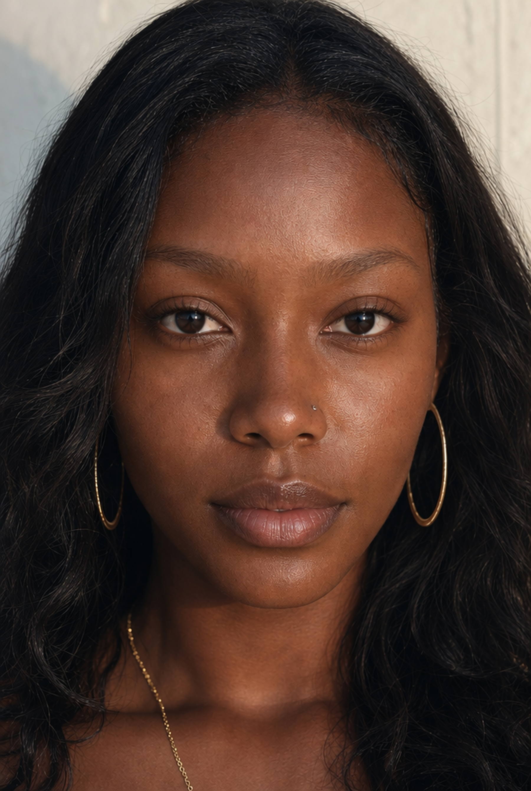 Original portrait of a dark-skinned adult woman