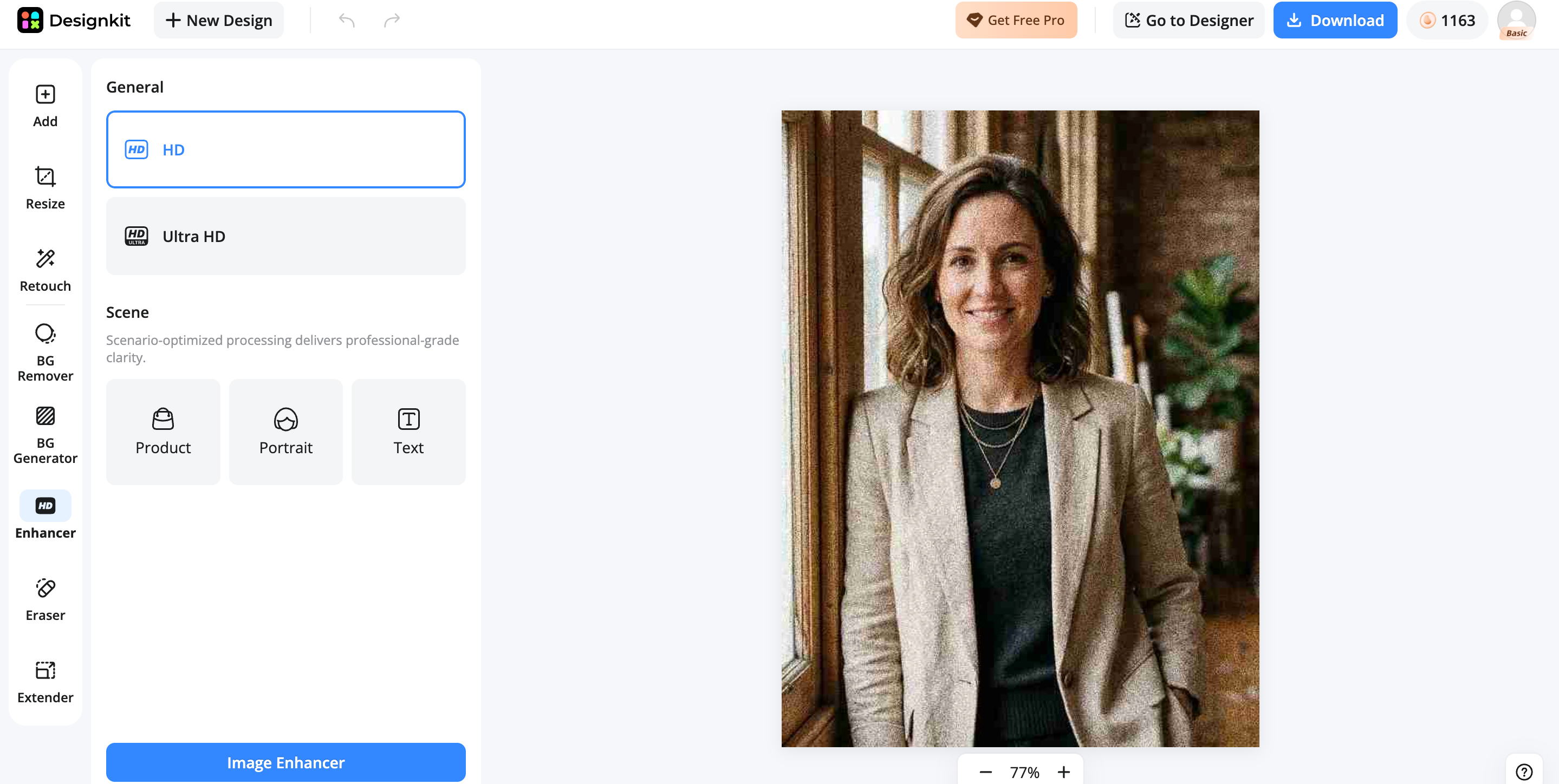 How to improve pixelated images with Designkit Enhance and refine the image