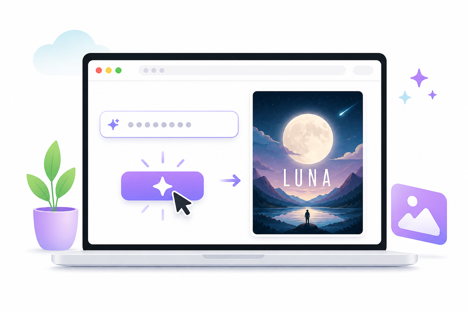 Simple browser-based AI image workspace showing an easy prompt-to-image generation flow.