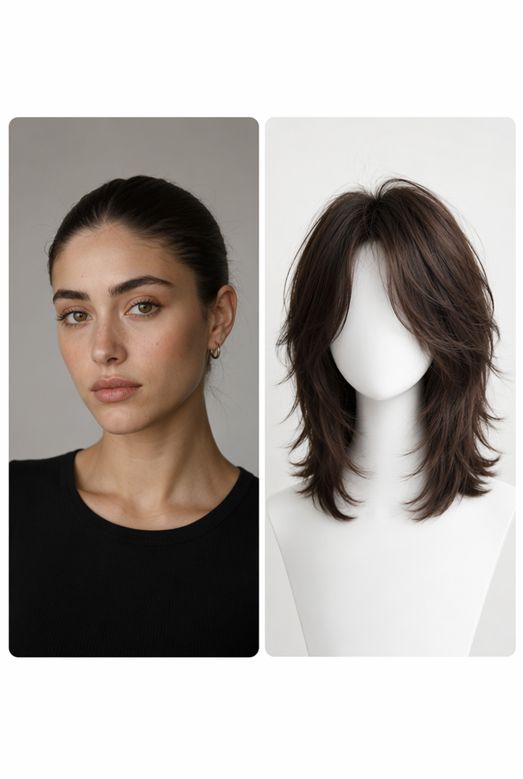 Portrait photo with a medium-length layered shag reference