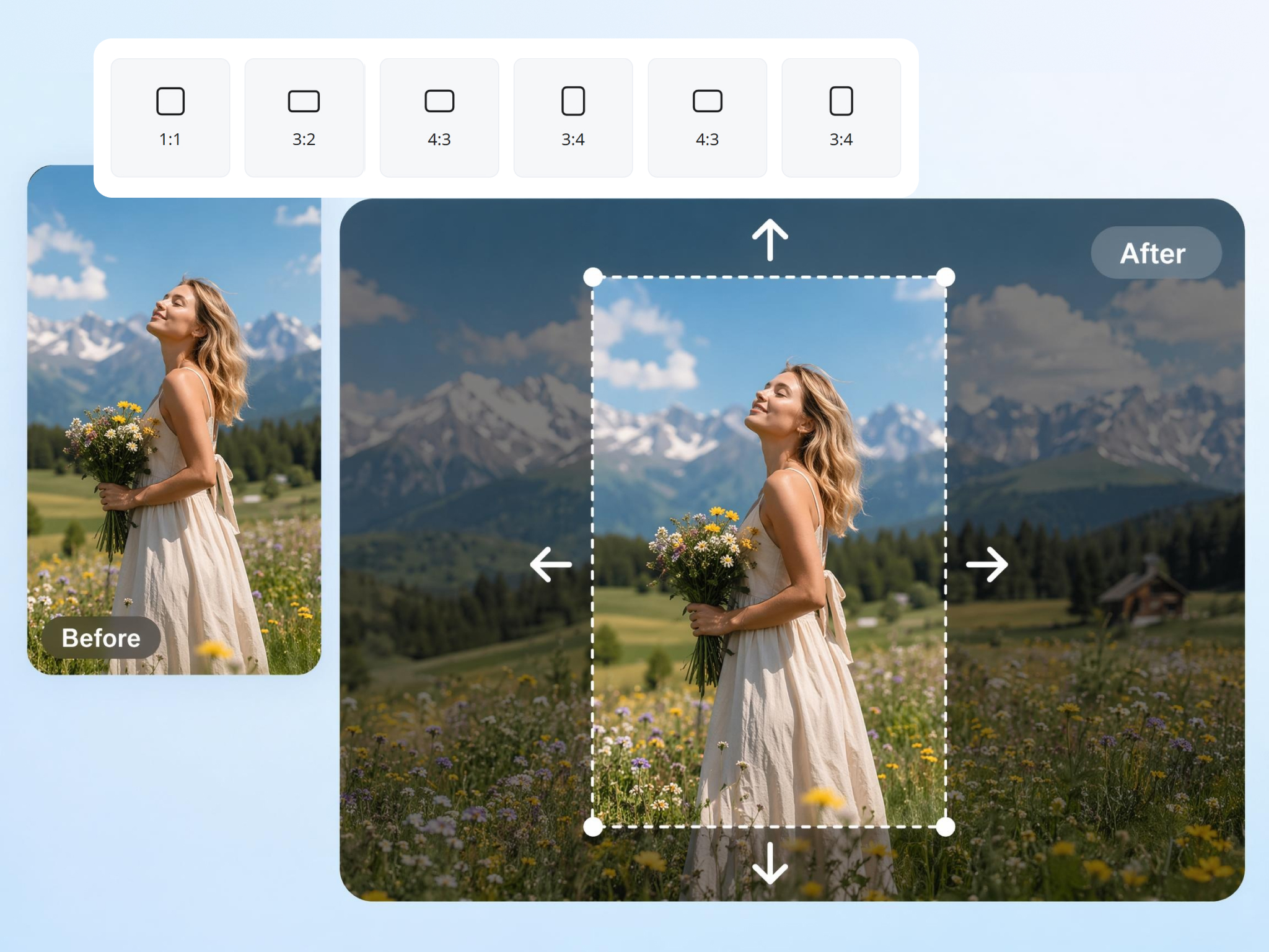 Reframe to 7 Preset Sizes, Portrait to Wide and Back