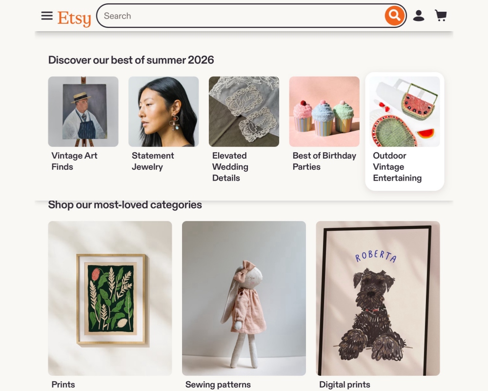 Etsy homepage