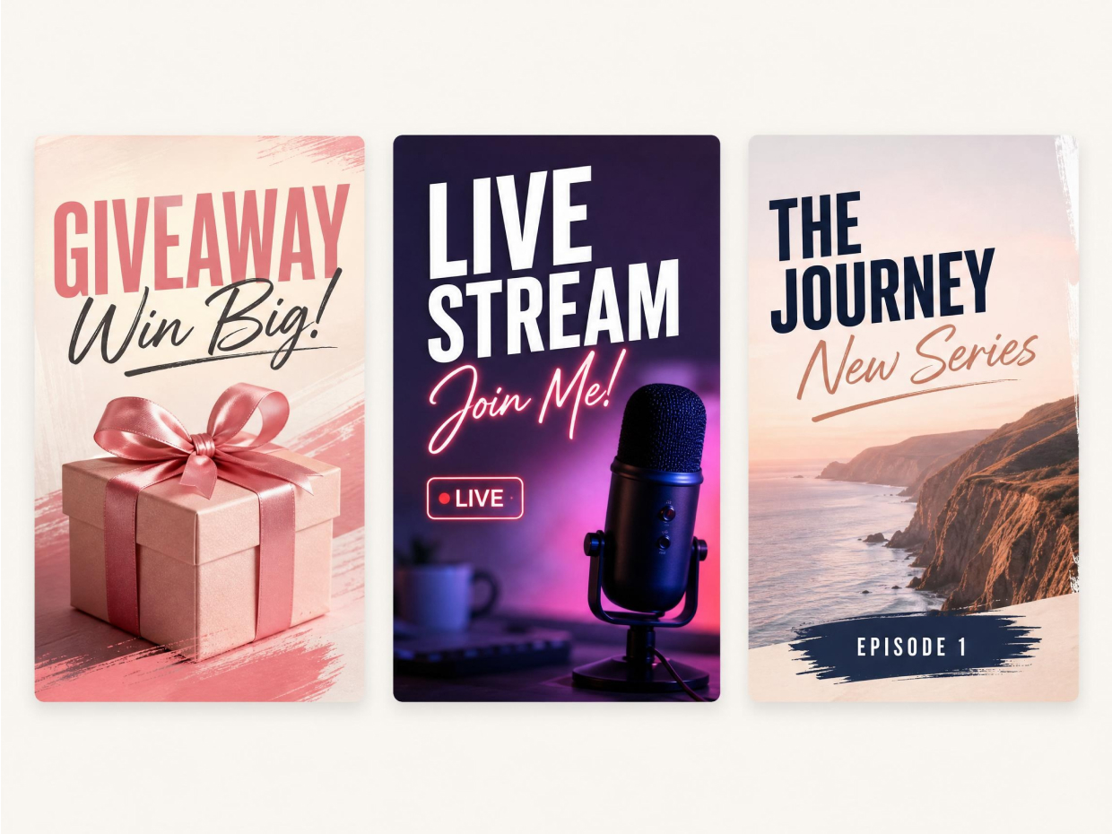 Create posters for giveaways, live streams, and content series