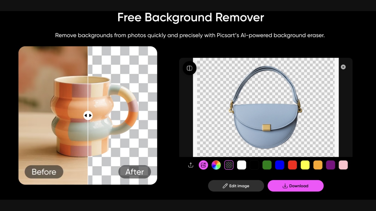 Picsart removes background for bag